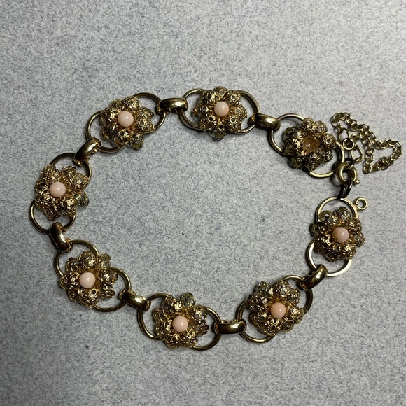 Vintage Gold Filled Panel Link Flower Bracelet Size 7 Needs Clasp See All Images - Picture 6 of 10